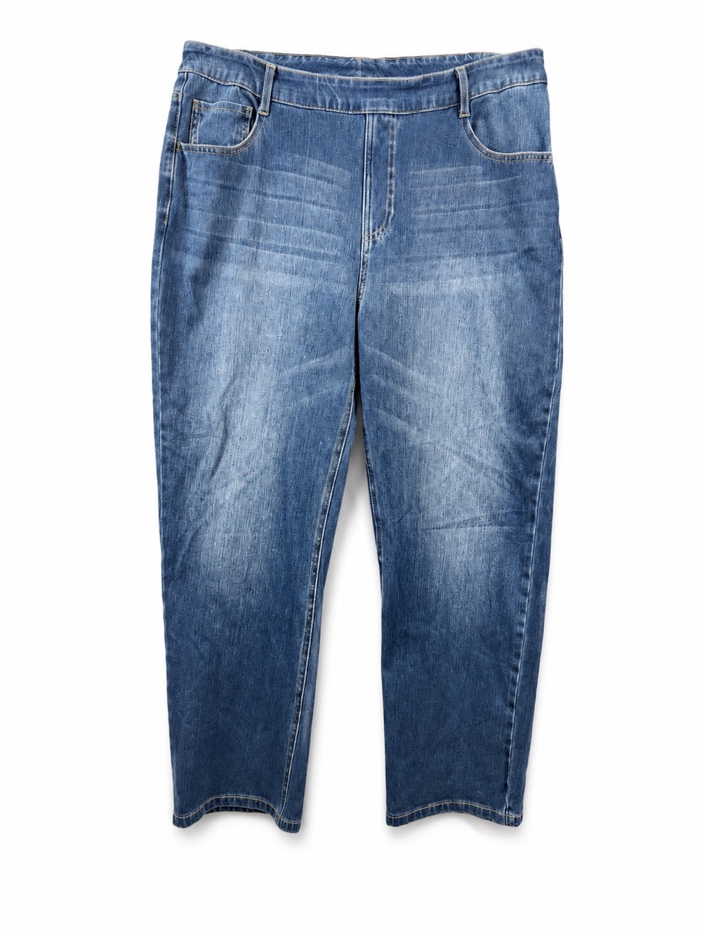 HALARA Women's Sz XL Petite Elastic Waist Straight-Leg Blue Denim Jeans
